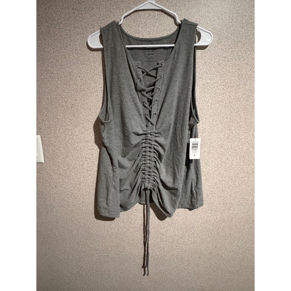 Torrid Super Soft Heather Grey Lace Up Ruched Tie Front Rib Knit Tank Top 4X 26